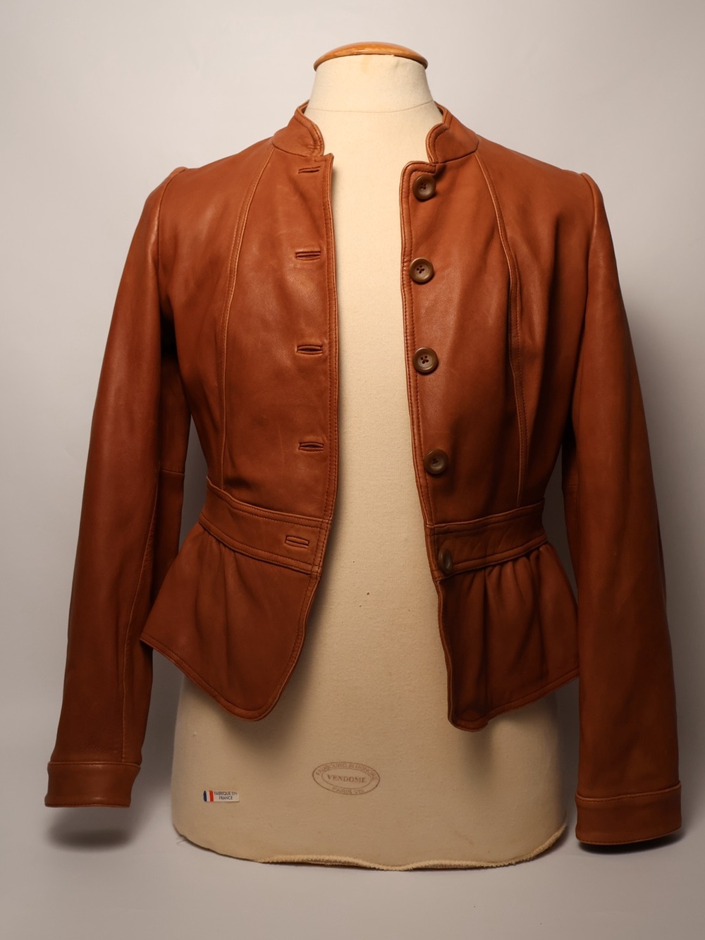 Women's ANA Cognac Genuine Leather Button-Front Jacket EUC! Medium